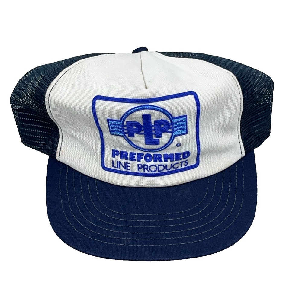 Vintage Trucker Hat Cap Snapback Made In USA 90s PLP Line Products Blue White